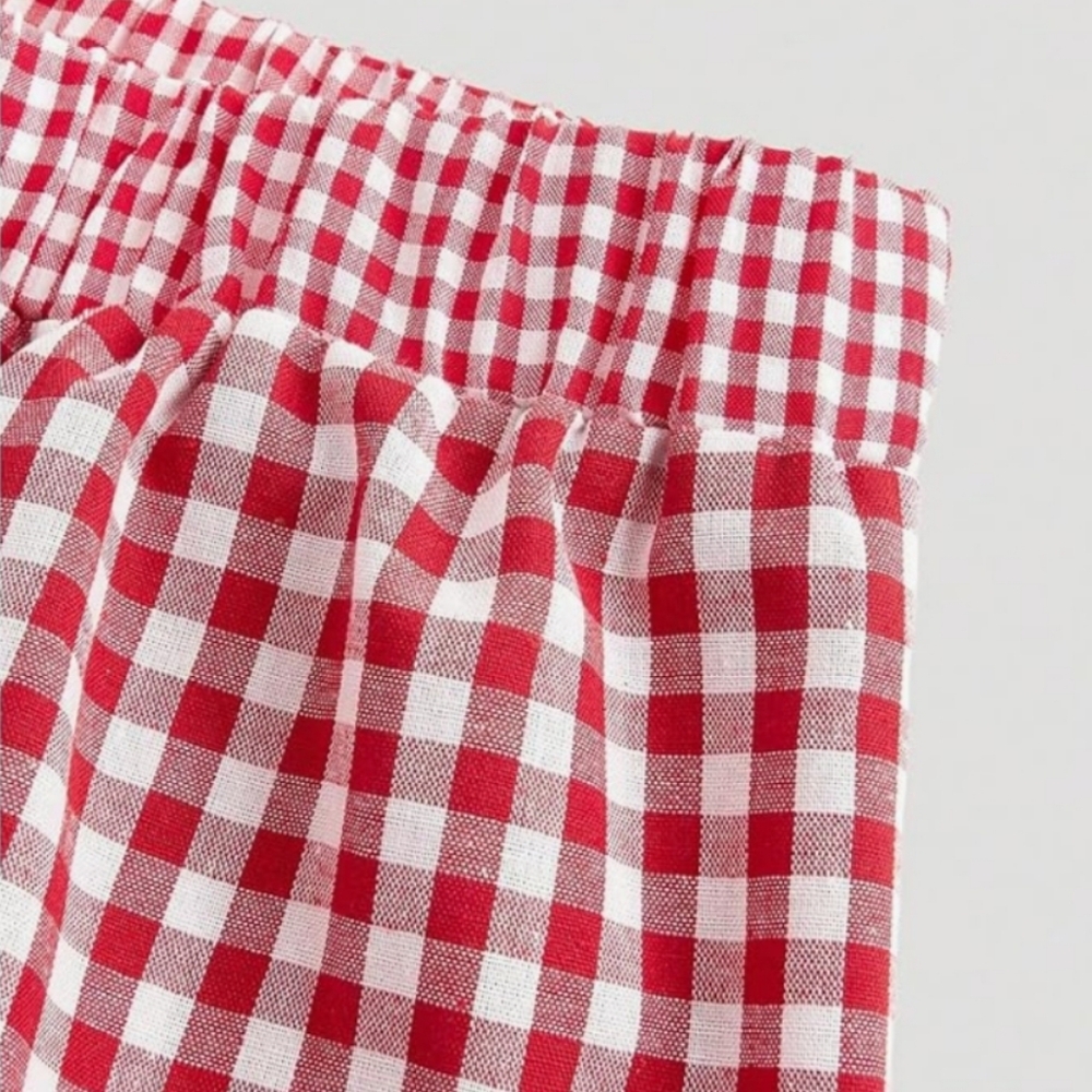 Women's Gingham Tiered Layer Skirt Flowy Elastic High Waist Skirt - Picture 3 of 6